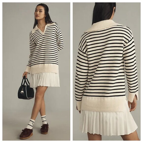 English Factory Striped Twofer Polo Sweater Dress - Picture 1 of 5